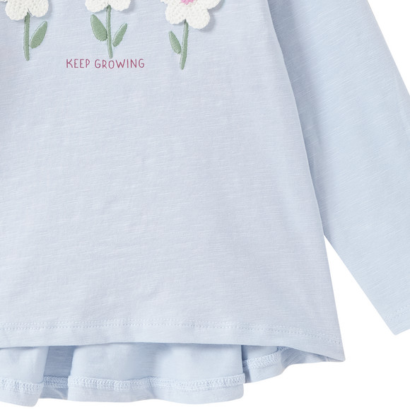 Babyshirt met lange mouwen met bloemenstiksel