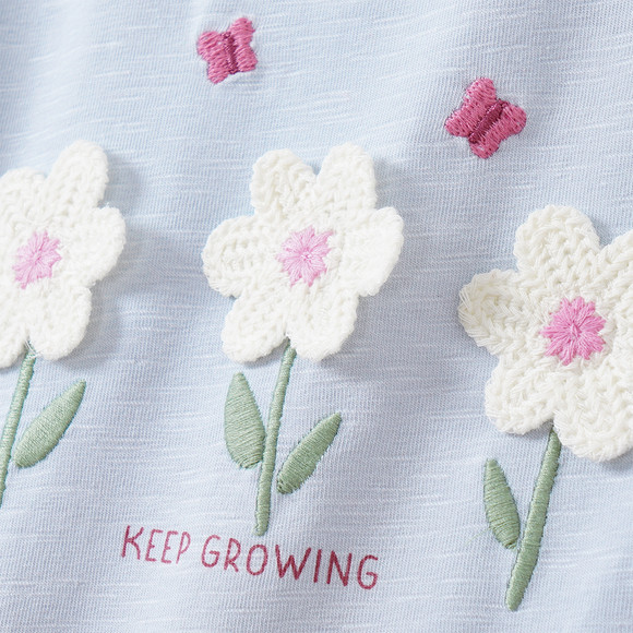 Babyshirt met lange mouwen met bloemenstiksel