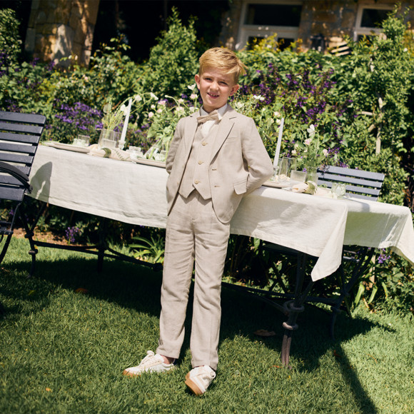 Geklede linnen broek voor jongens met bretels