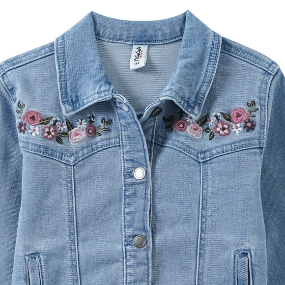 Mädchen Jeansjacke mit Blumen-Stickerei