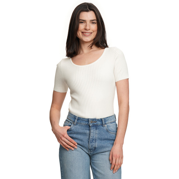 Damen Kurzarm-Strickpullover mit Rippstruktur