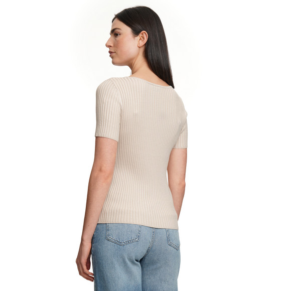 Damen Kurzarm-Strickpullover mit Rippstruktur