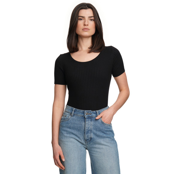 Damen Kurzarm-Strickpullover mit Rippstruktur