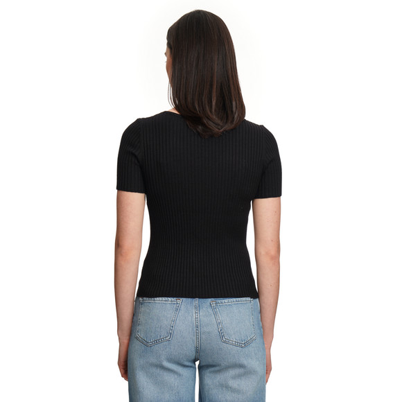 Damen Kurzarm-Strickpullover mit Rippstruktur