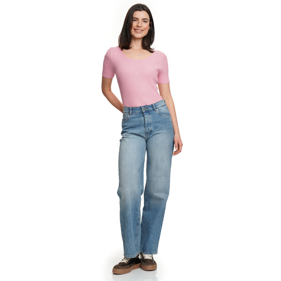 Damen Kurzarm-Strickpullover mit Rippstruktur