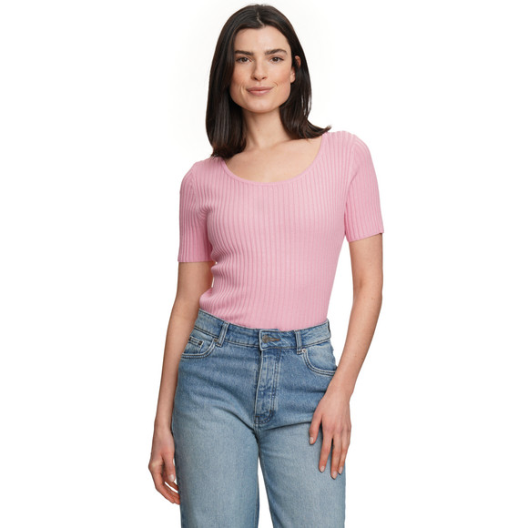 Damen Kurzarm-Strickpullover mit Rippstruktur