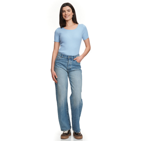 Damen Kurzarm-Strickpullover mit Rippstruktur