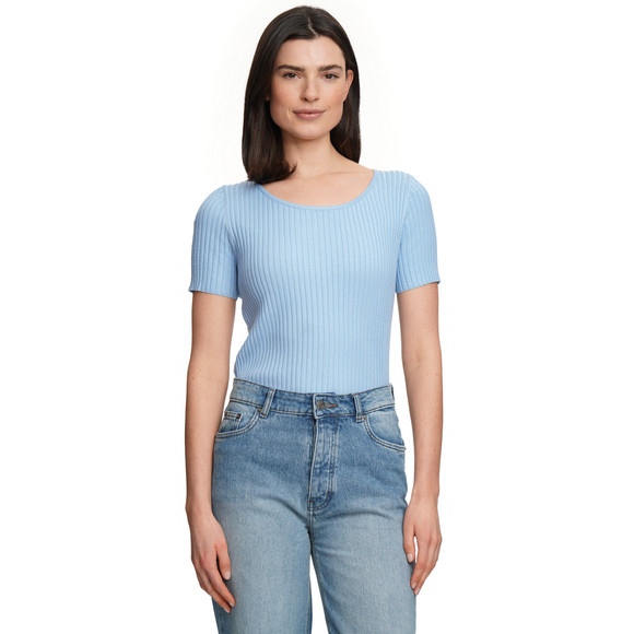 Damen Kurzarm-Strickpullover mit Rippstruktur