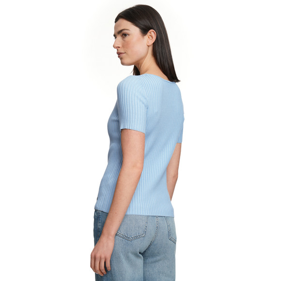 Damen Kurzarm-Strickpullover mit Rippstruktur