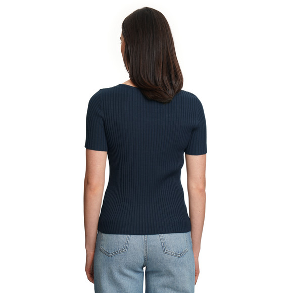 Damen Kurzarm-Strickpullover mit Rippstruktur