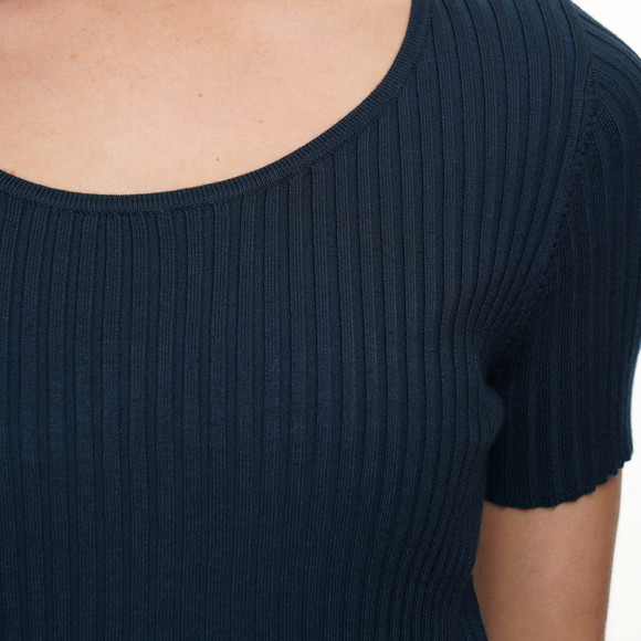 Damen Kurzarm-Strickpullover mit Rippstruktur