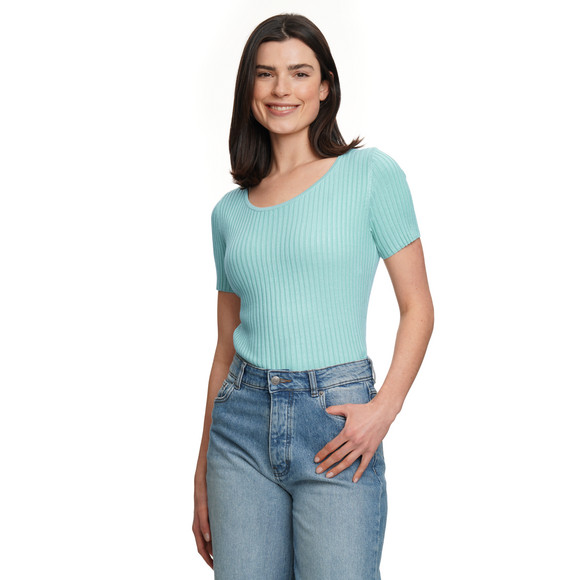 Damen Kurzarm-Strickpullover mit Rippstruktur