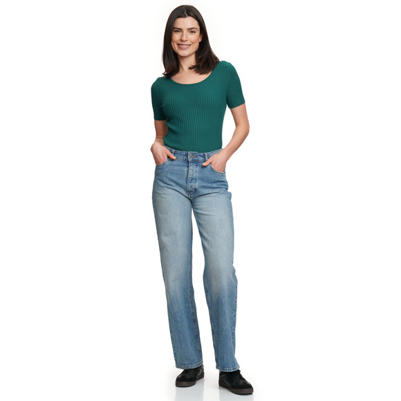 Damen Kurzarm-Strickpullover mit Rippstruktur