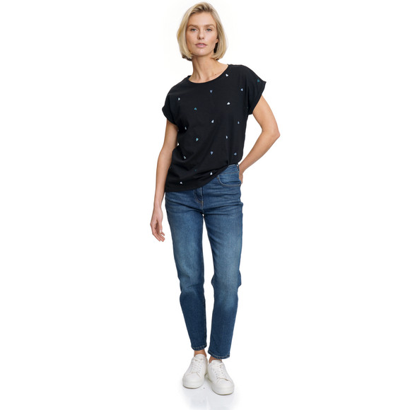 Damen T-Shirt mit Herz-Stickerei