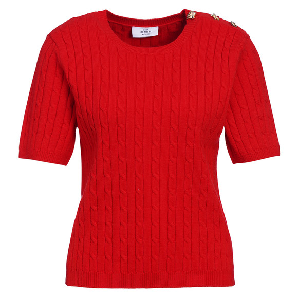 Damen Strickpullover mit Zopfmuster rot