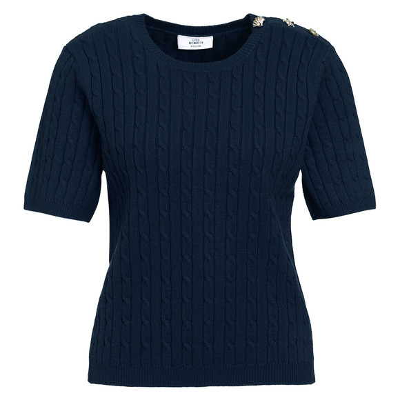 Damen Strickpullover mit Zopfmuster dunkelblau