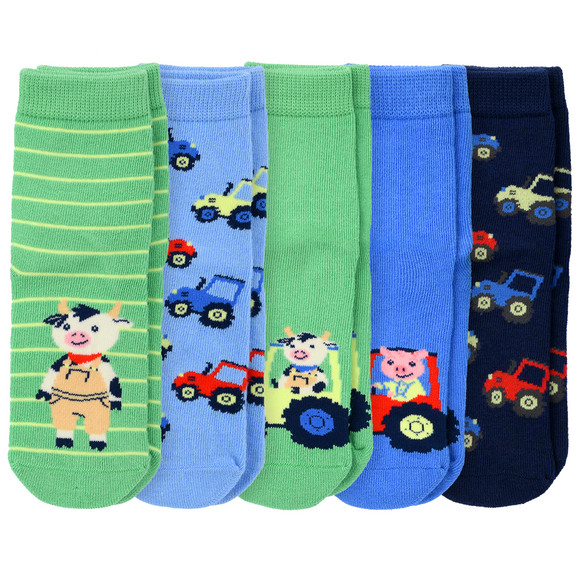 5 Paar Baby Socken im Set hellgrün / blau / dunkelblau
