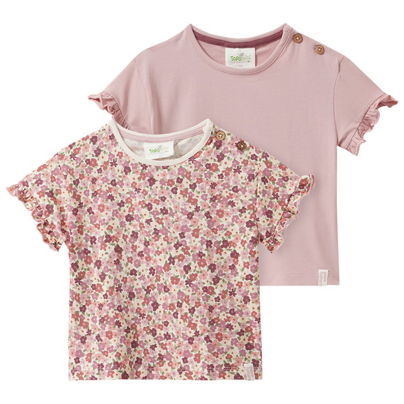 2 Baby T-Shirts mit Rüschenärmeln rosa / cremeweiss