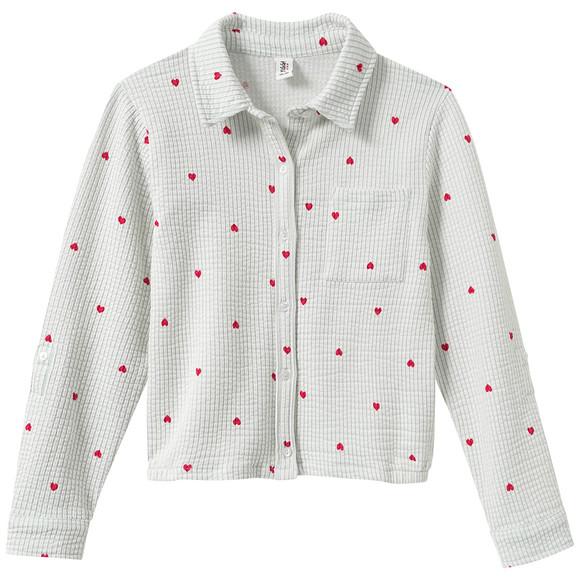 Mädchen Seersucker-Bluse mit Herz-Allover