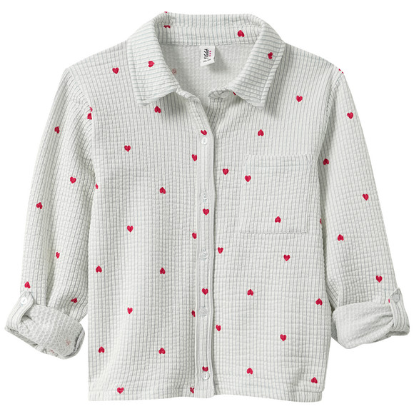 Mädchen Seersucker-Bluse mit Herz-Allover