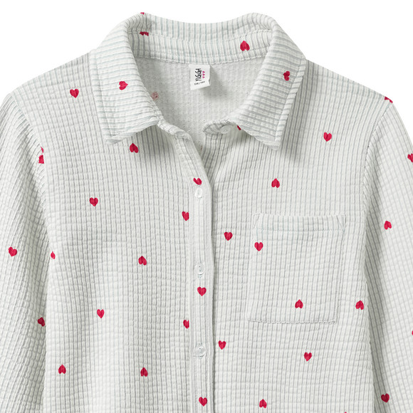 Mädchen Seersucker-Bluse mit Herz-Allover