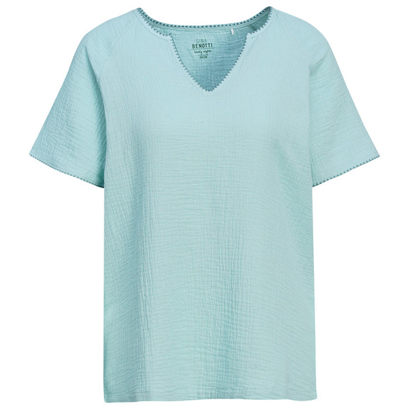 Damen Musselin-Schlafshirt mit V-Ausschnitt
