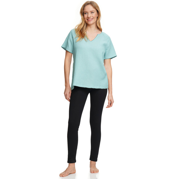 Damen Musselin-Schlafshirt mit V-Ausschnitt