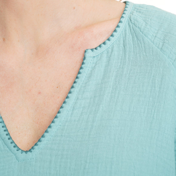 Damen Musselin-Schlafshirt mit V-Ausschnitt