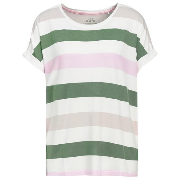 Damen T-Shirt aus Viskose-Mix weiss / dunkelgrün / rosa