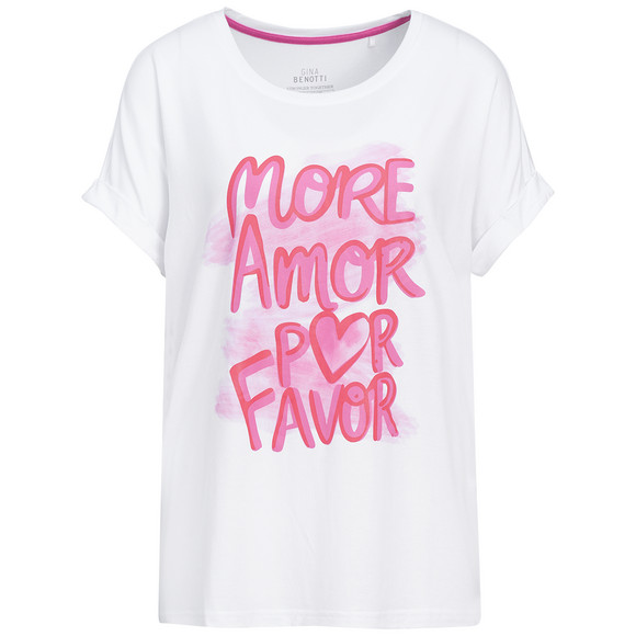 Damen T-Shirt aus Viskose-Mix pink / weiss