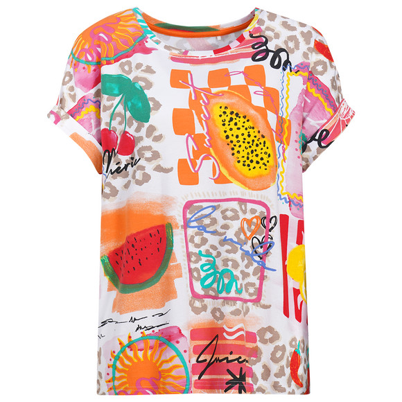Damen T-Shirt aus Viskose-Mix cremeweiss / bunt