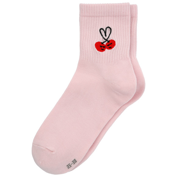 1 Paar Damen Tennissocken mit Kirsch-Motiv