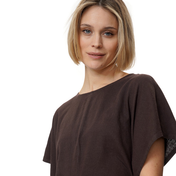 Damen Leinen-Kleid mit kurzen Ärmeln