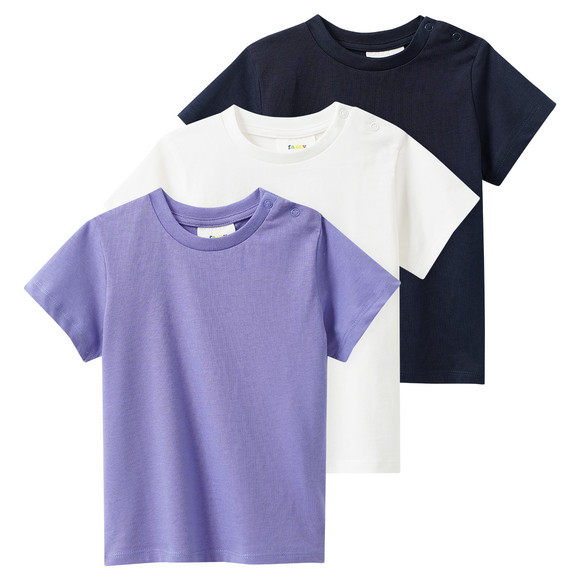 3 baby-T-shirts in basic-look wit / donkerblauw / donkerpaars
