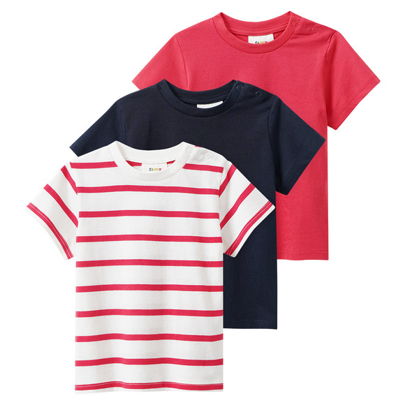 3 baby-T-shirts in basic-look rood / donkerblauw / wit