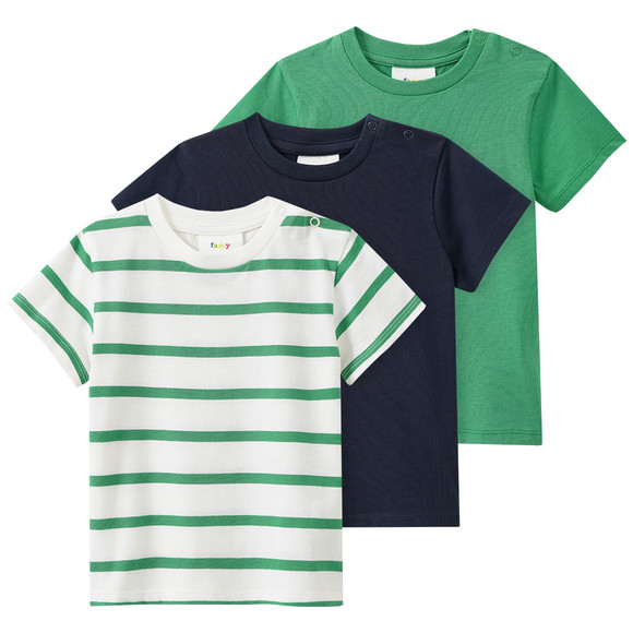 3 baby-T-shirts in basic-look groen / donkerblauw / wit