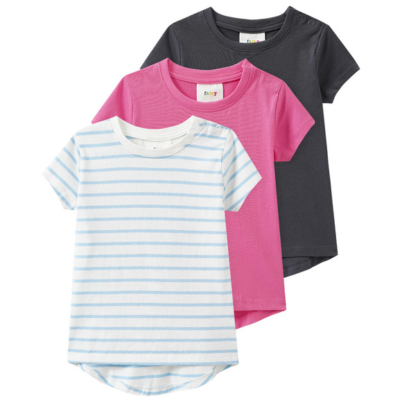 3 Baby T-Shirts im Basic-Look dunkelgrau / pink / weiss