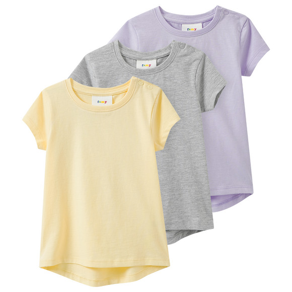 3 Baby T-Shirts im Basic-Look helllila / hellgelb / hellgrau