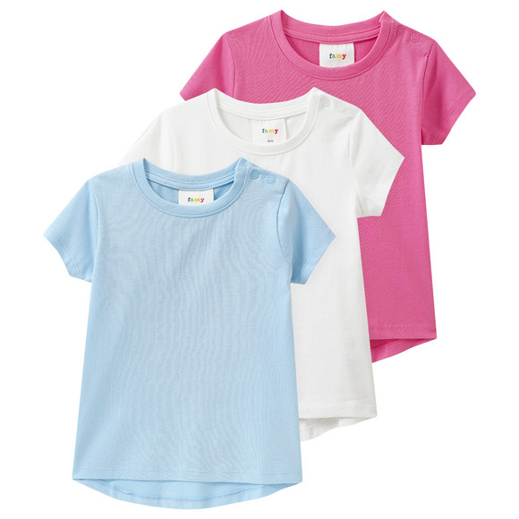 3 Baby T-Shirts im Basic-Look hellblau / weiss / pink