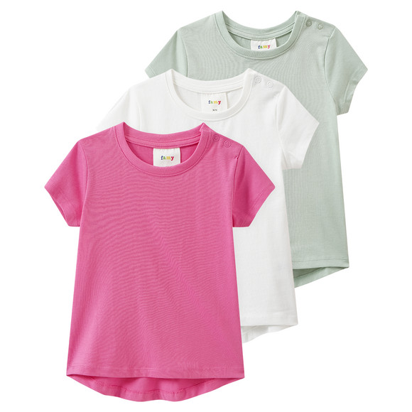 3 Baby T-Shirts im Basic-Look salbei / weiss / pink