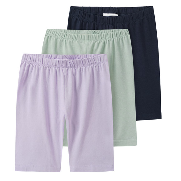 3 korte meisjesleggings in basic look lichtpaars / donkerblauw / salie