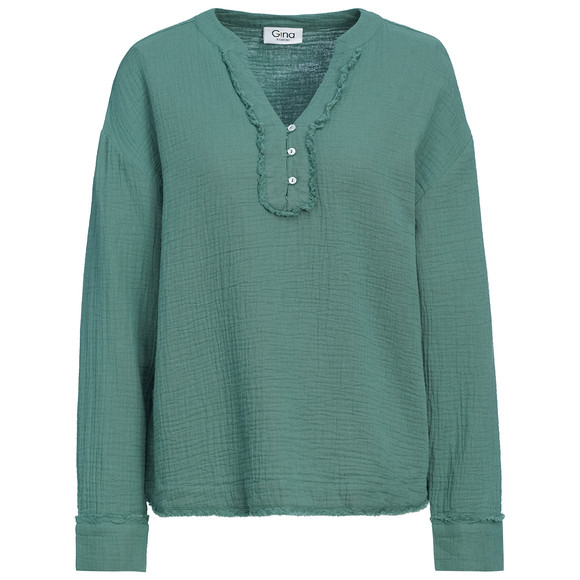 Damen Musselin-Bluse aus Bio-Baumwolle dunkelgrün