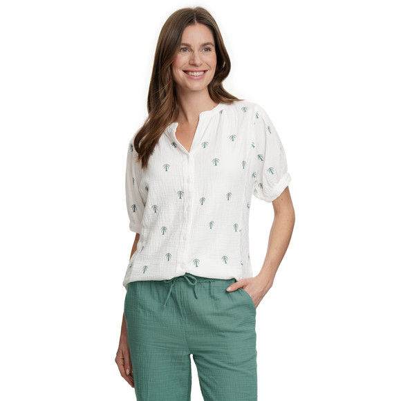 Damen Musselin-Bluse mit Palmen-Stickerei