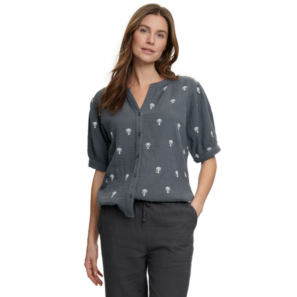 Damen Musselin-Bluse mit Palmen-Stickerei