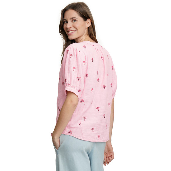 Damen Musselin-Bluse mit Palmen-Stickerei