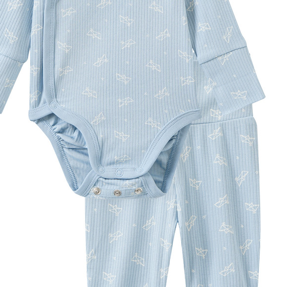 Newborn Set aus Wickelbody, Hose und Mütze