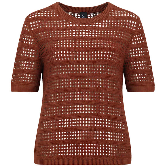 Damen Strick-Shirt mit Lochstrick braun