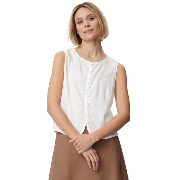 Damen Leinen-Blusentop mit Knopfleiste