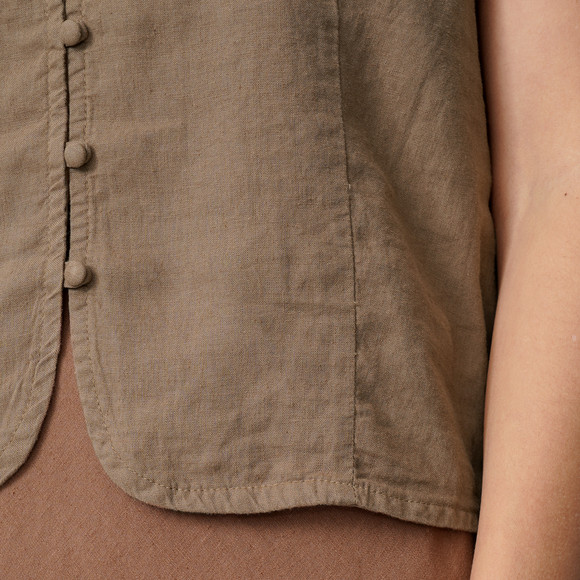 Damen Leinen-Blusentop mit Knopfleiste