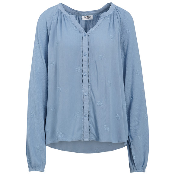 Damen Bluse in Crepp-Optik blau